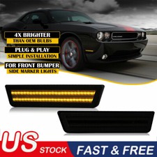 For 2008-2014 Dodge Challenger SMOKE Front Side Marker Lamp LED Strip Bumper SET