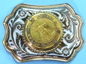 Vintage Las Vegas Twenty Dollar Coin Token Chip Western Gold Silver Belt Buckle - Picture 1 of 7