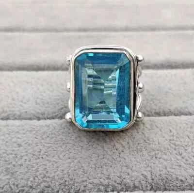 Anillo de plata de ley 925 con piedras preciosas de topacio azul hecho a mano todas las tallas R90 Foto 1 de 3