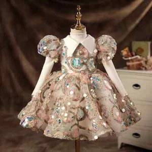Girls Dresses Sequined Princess Birthday Dress Ball Gowns Vintage Party Dress - Picture 1 of 14