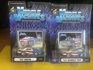 62 CHEVY IMPALA & 67 CHEVY NOVA 1/ 64 FUNLINE MUSCLE MACHINE NIP W/DISPLAY STAND - Picture 1 of 10