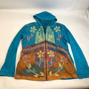 Floral Embroidered Hoodie Hippie Boho Festival Jacket Full Zip XXL - Picture 1 of 12
