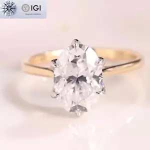 IGI 3.00Ct E VS1 Oval Cut Lab Grown Diamond Engagement Ring In 14K Two-Tone Gold - Picture 1 of 14