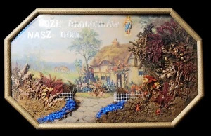 Antique Polish Bless Our Home Bubble Glass Diorama Floral Cottagecore Catholic  - Picture 1 of 7
