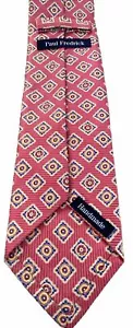 Paul Fredrick Handmade Men’s Pink, Gold Medallion Seven Fold Silk Necktie Italy - Picture 1 of 8