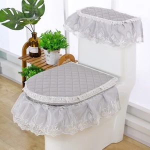 3x Lace Bathroom Toilet Seat Cover Padded Lid Pads Protector Mesh Zip Home Decor - Picture 1 of 14