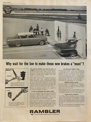 AMC Rambler 1962 impreso anuncio prueba de frenos del condado de Miami Dade seguridad pública de colección años 60 Foto 1 de 4