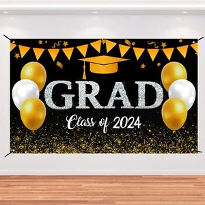 Graduation Decorations Class of 2024 Gold Grad Party Backdrop Banner 2024 Con... - Picture 1 of 7