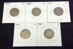 HÄNDLER LOT (5) 1887 LIBERTY V NICKELS. REDUZIERT 12.6.24 (2004) - Bild 1 von 2