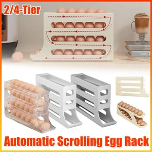 Automatic Scrolling Egg Holder 2/4-Tier Storage Box Container for Refrigerator - Picture 1 of 17