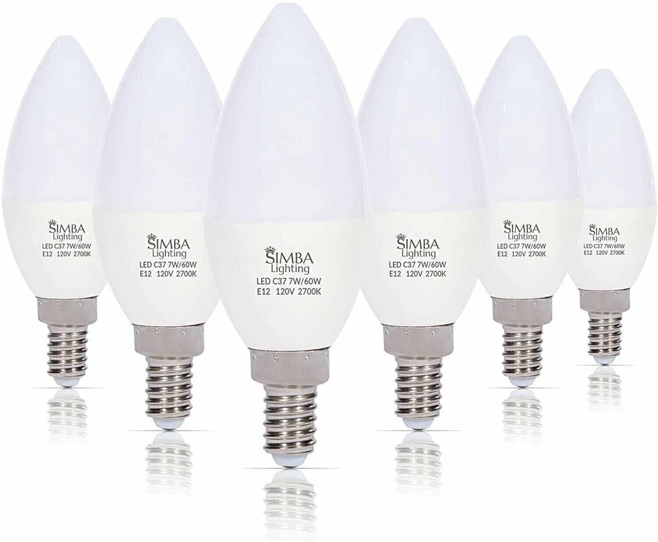 [6 Pack] LED Candelabra B11 C37 Bulb 7W 60W Replacement E12 Base 120V 2700K Warm - Image 1 of 4