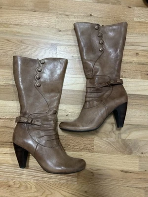 Botas Altas de Cuero Miz Mooz Marrón Sheila Botones Tacón Bloque Cremallera 10 Foto 1 de 4