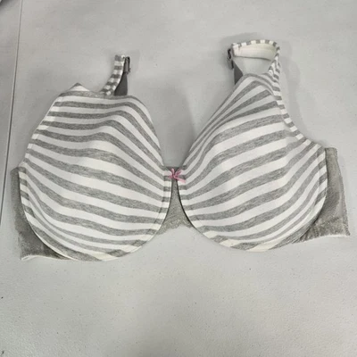 Sujetador Cacique Mujer 46DDD Gris Blanco Rayas Cobertura Completa Camiseta Con Aros Foto 1 de 4