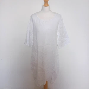 PuroLino Made in Italy One Size White Pure Linen Day Dress Lagenlook BNWT - Picture 1 of 7