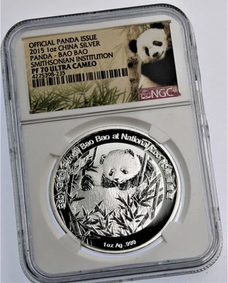2015 China Panda Bao Bao 1 oz .999 Silver proof coin PF70  UCAM NGC - Image 1 of 3