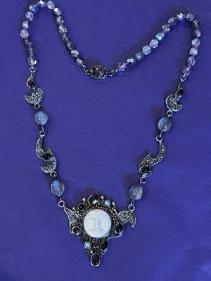 Vintage multi gems sterling silver Sajen style moon face necklace  - Image 1 of 4