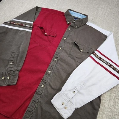 Camisa Wrangler De Colección Hombres Grande Azteca Bloque de Color Años 90 Abotonada Algodón Sarga  Foto 1 de 4