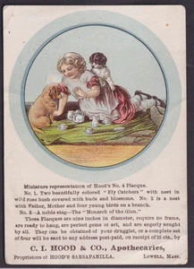 C I Hood Apothecaries Hood's Sarsaparilla Lowell MA trade card girl & dog plaque - Picture 1 of 1