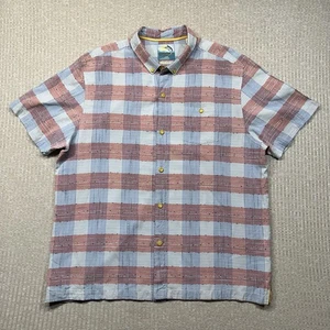 Tommy Bahama Shirt Silk Island Modern Fit Short Sleeve Plaid Men's XL Red Blue - Picture 1 of 8