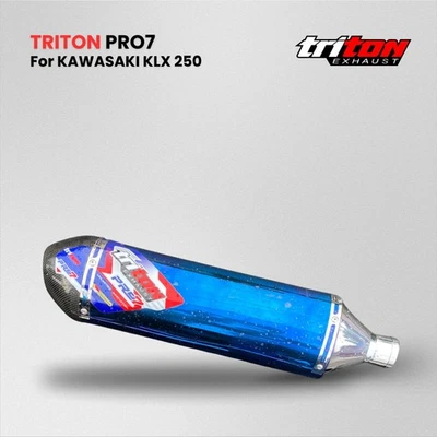 Silenciador de cabezales de escape Kawasaki KLX250 sistema de acero inoxidable tubo lateral azul Foto 1 de 4