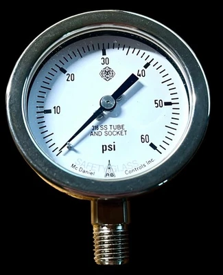 MCDANIEL CONTROLS ~ PRESSURE GAUGE ~ NEW NIB ~ 316 SS Tube And Socket 0-60 psi - Image 1 of 4
