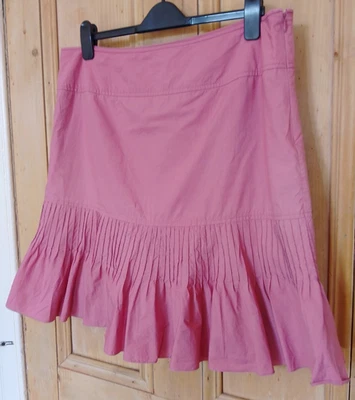 Laura Ashley Size 20 W38 Short Pink Pin Tuck Pleated Cotton Skirt Lined Tiered - Image 1 of 4