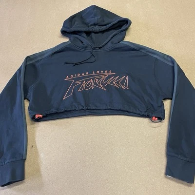 Fiorucci Adidas Cropped Hoodie Womens Extra Small XS Black Sweatshirt Ladies - Image 1 of 4