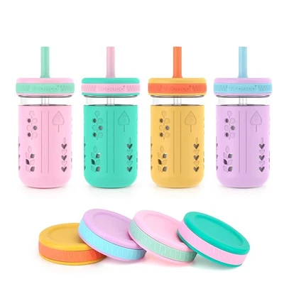 Taza para sorber de vidrio Tronco de 12 oz para niños y niños pequeños | Tarro de albañil tazas para batidos con... Foto 1 de 4