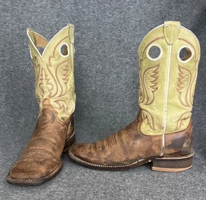 Justin Bent Rail Austin Boots Mens 7 D Cognac Square Toe Western USA Made ISSUES - Picture 1 of 23