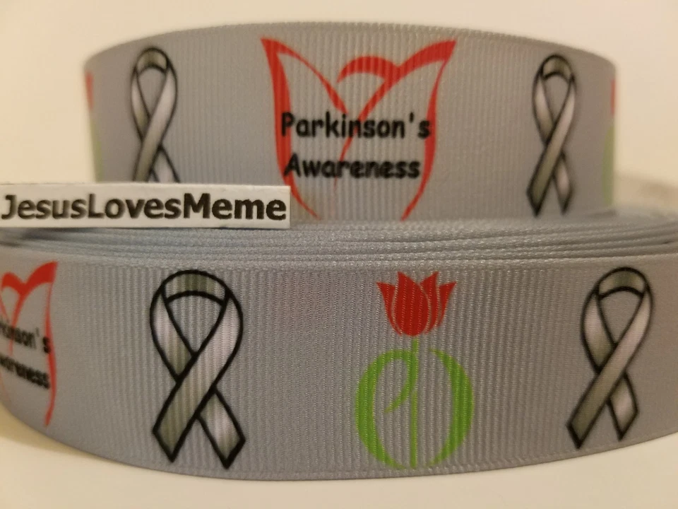 Grosgrain Ribbon Parkinson's Awareness Diseases Medical Health Caring Tulips 1" - Image 1 of 1