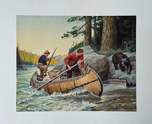 Adventures on the Nipigon, Vintage Philip R Goodwin 16x20 Print, Bear, Canoe - Picture 1 of 5