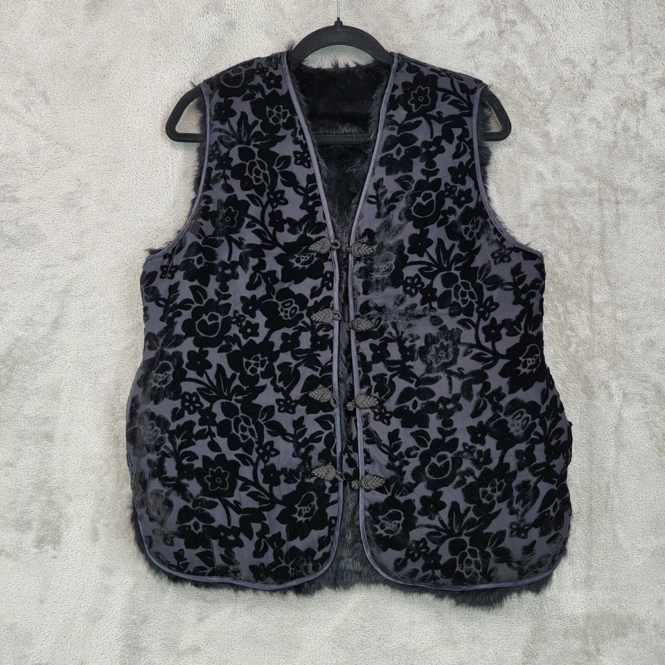 Chaleco de piel reversible vintage para mujer L negro piel/terciopelo floral chaqueta de invierno Foto 1 de 4