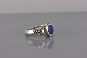Anillo de plata esterlina azul ovalado lapislázuli corazones hinchados con cuentas 925 talla: 7,5 - Imagen 1 de 7