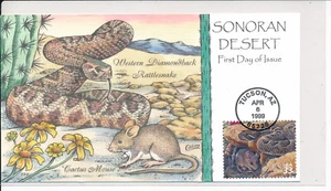 SPECIAL PRICE - HAND PAINTED COLLINS FDC EVENT TOPICAL DIAMONDBACK RATTLESNAKE - Picture 1 of 1