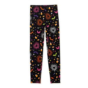 Halloween Print Candy Corn Spider Webs Bats Legging XS 4/5 New - Picture 1 of 2