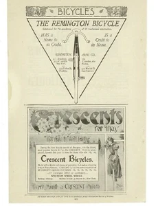 1897 Antik Fahrrad REMINGTON Arme & Halbmond Fahrrad Kombiseite Werbedruck - Bild 1 von 1