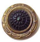 4 Antique Buttons Purple Iridescent Wheel Design Brass Rope Edge Pad Back Shanks