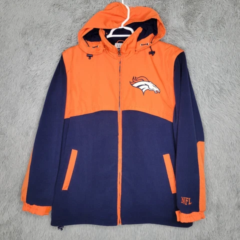 NFL Mens Medium Denver Broncos Full Zip Convertible Fleece Hoodie Vest Jacket Cover
