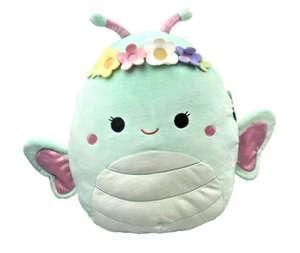 SQUISHMALLOWS 16"" REINA FARFALLA VERDE PESCE CON CORONA DI FIORI PELUCHE GRANDE - Foto 1 di 13