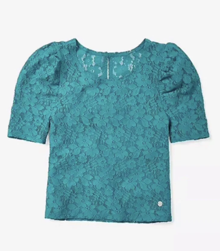 Justice Girls Size 16-18 Teal Lace Puff Sleeve Top New Without Tags - Image 1 of 2