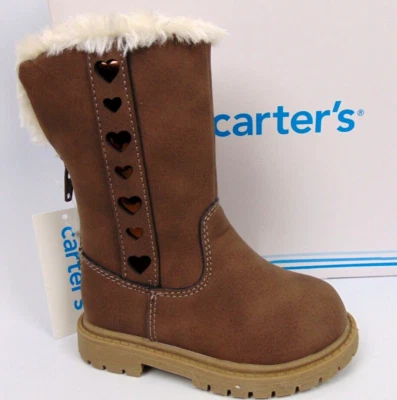 NEW Carter's Little Girls Suesue Fashion Boot Size 5.0 K,Toddler Faux Fur Hearts - Image 1 of 4
