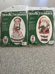 VTG Needle Treasures SANTA & Mrs. CLAUS Set of 2 Needlepoint Christmas NOS 11b - Picture 1 of 6