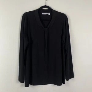Susan Graver Liquid Knit Drape Neck Long-Sleeve Top Size Large Black Stretch - Picture 1 of 11