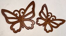 Set of 2 Vintage MCM Wooden Wood Butterfly Wall Art Mid Century Hanging Decor