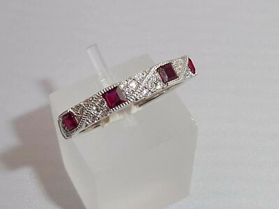 Ladies Art Deco Halo Style 925 Sterling Silver Sapphire & Ruby Eternity Ring - Image 1 of 4