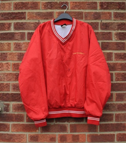 COACH Giacca rossa vintage tinta unita allenatore varsity baseball giacca a vento cappotto maglione 2XL