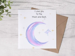I Love you to the Moon and Back card, hand designed and printed - Picture 1 of 4