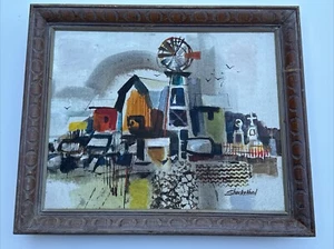 BUD SHACKELFORD PAINTING MODERNIST OLD FAMILY BARN ABSTRACT FAMOUS LISTED OIL - Picture 1 of 24