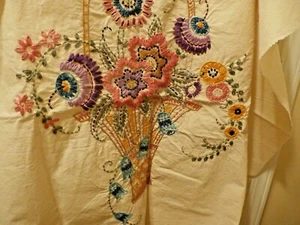 LARGE EMBROIDERED SACKCLOTH FLORA BASKET (39" X 33") - Picture 1 of 8
