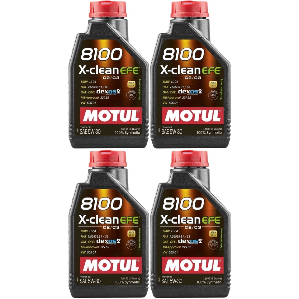 4x Olio Motore Motul 8100 X Clean Efe 5w30 Acea C2 / C3 100% Sintetico